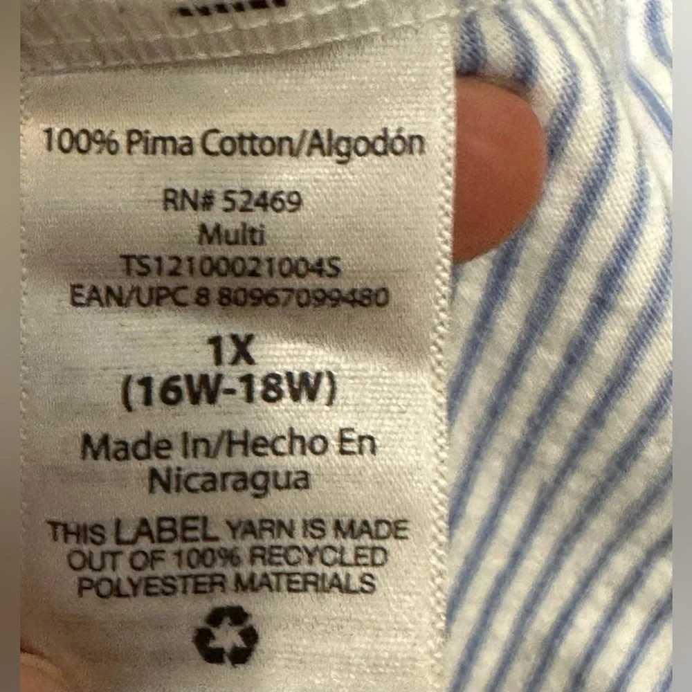 💙 Terra & Sky Women’s Crewneck Tee – Oxford Blue Stripe, Plus Size 1X  💙 - Picture 7 of 10